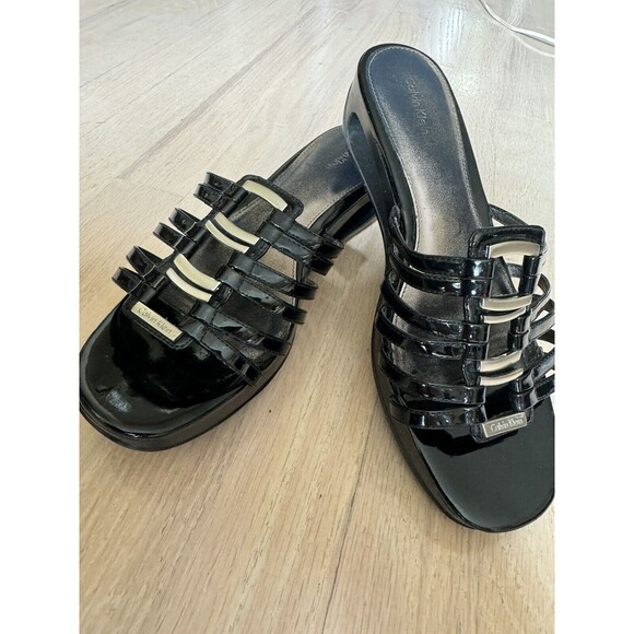 Calvin Klein Sandals Black Wedge Heel Women’s Size 9 - Picture 1 of 10